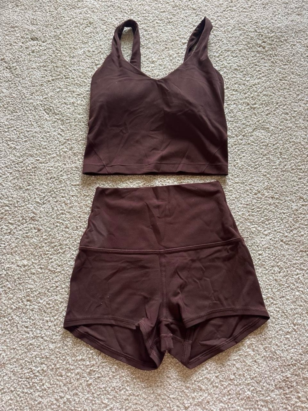 lululemon athletica Deep Brown Supportive Crop Tank & High-Waist Shorts Set